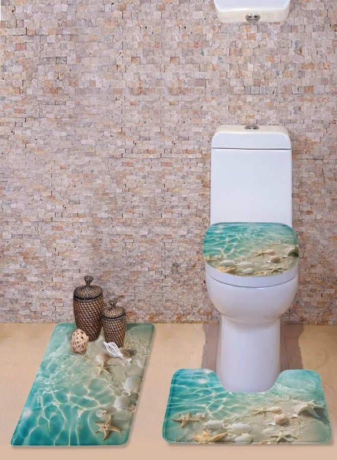 Flashideas Starfish Shell 3 Piece Bathroom Rug Set Non Slip Contour Mat Toilet Lid Cover and Bath Rug Absorbent Bath Mat Set Bath Mats Shower Mats Bath Rug Mat for Tub Toilet Bathroom - Image 3
